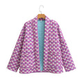 Geometric Floret Print Quilted Jacket - Purple