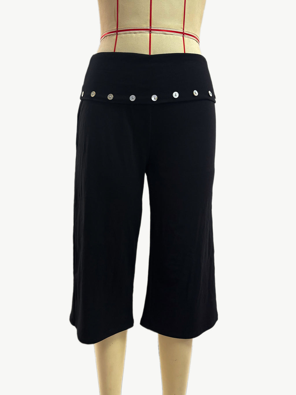 Studded Foldover Waist Cropped Wide Leg Pants - Black