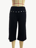 Studded Foldover Waist Cropped Wide Leg Pants - Black