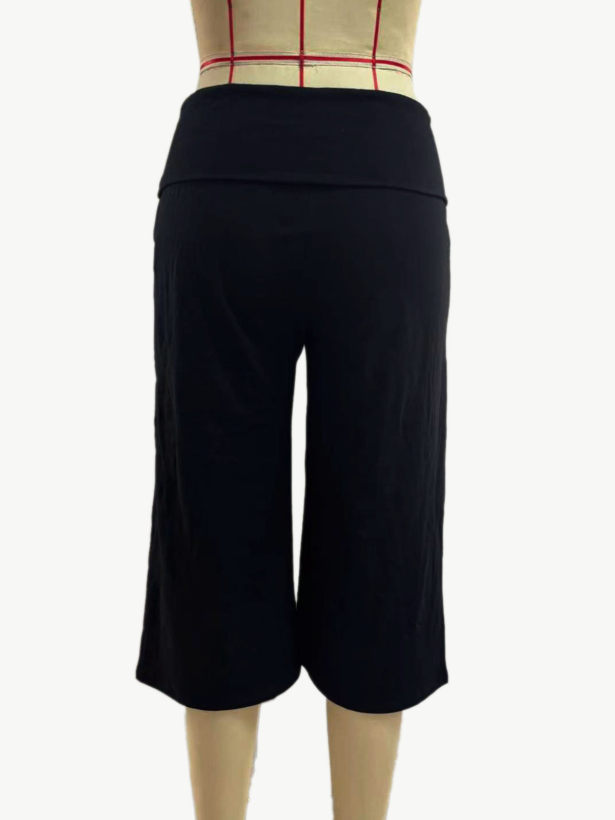 Studded Foldover Waist Cropped Wide Leg Pants - Black - 1