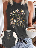 Wildflower Print Sleeveless Boho Tank Top - Grey