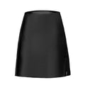 Satin A Line Mini Skirt with Slit - Black