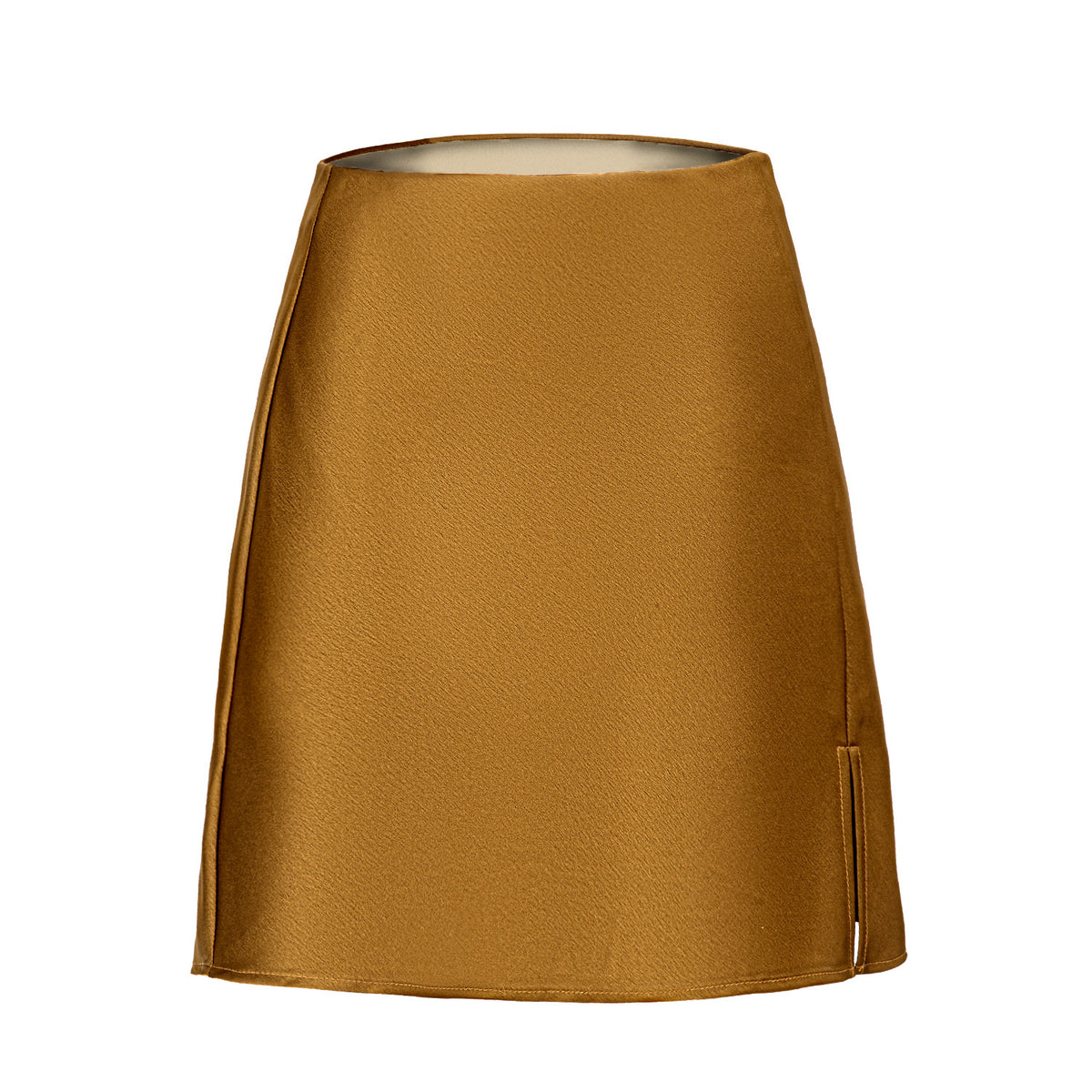 Satin A Line Mini Skirt with Slit - Gold