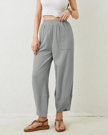 Pull On Cropped Barrel Leg Trousers - Gray