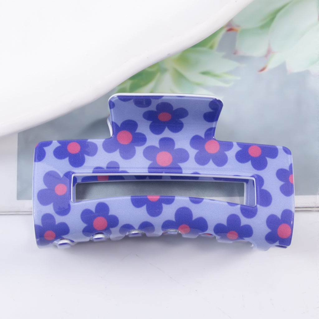 Retro Daisy Print Rectangle Hair Claw - Color_1