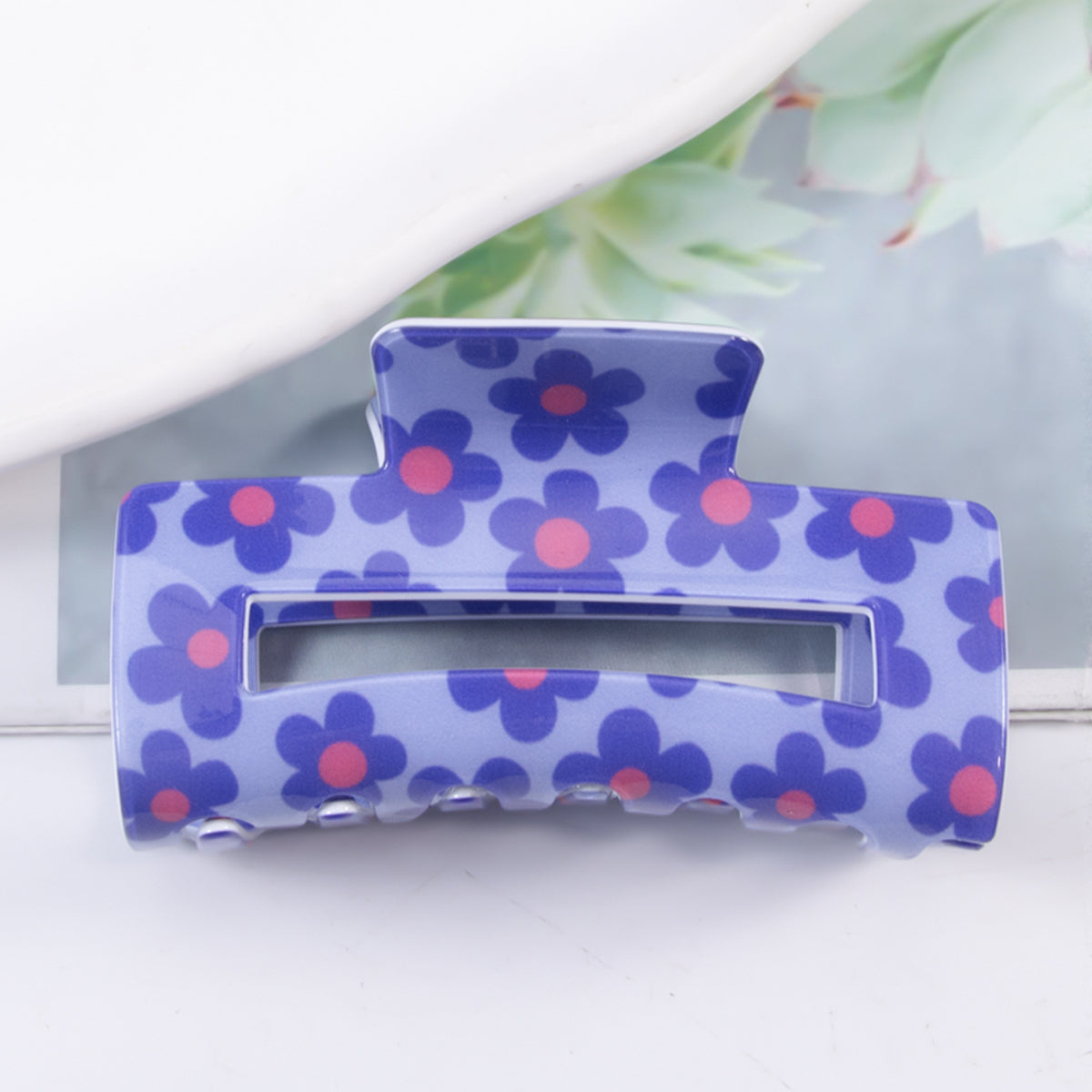 Retro Daisy Print Rectangle Hair Claw - Color_1