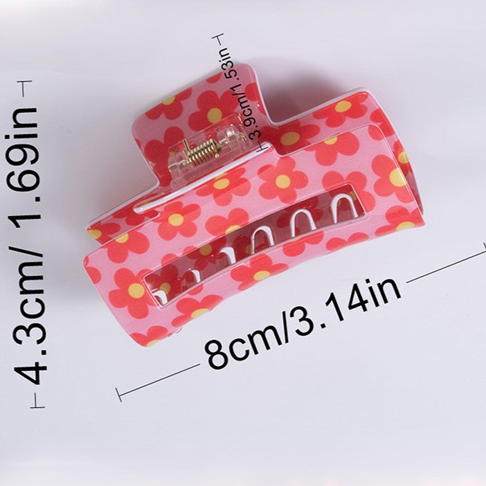 Retro Daisy Print Rectangle Hair Claw - view 1