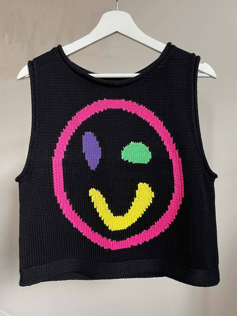 Smiley Face Knitted Sleeveless Vest Top - Multi