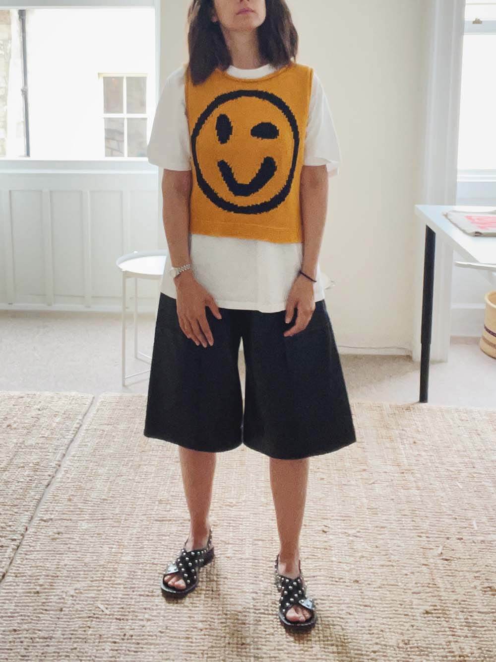 Smiley Face Knitted Sleeveless Vest Top - yellow - 3
