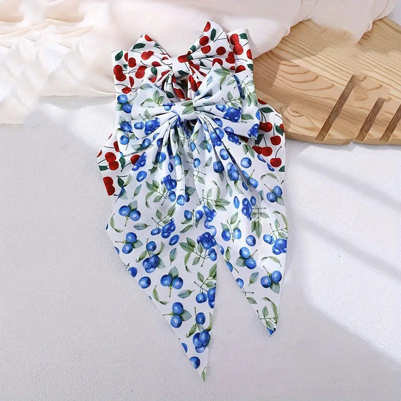 Fruit Print Ribbon Bow Barrette - view 2