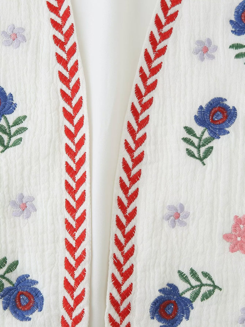 Embroidered Floral Cropped Open Vest - Red - 5