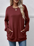 Oversized Crewneck Sweatshirt With Side Pockets - Winered