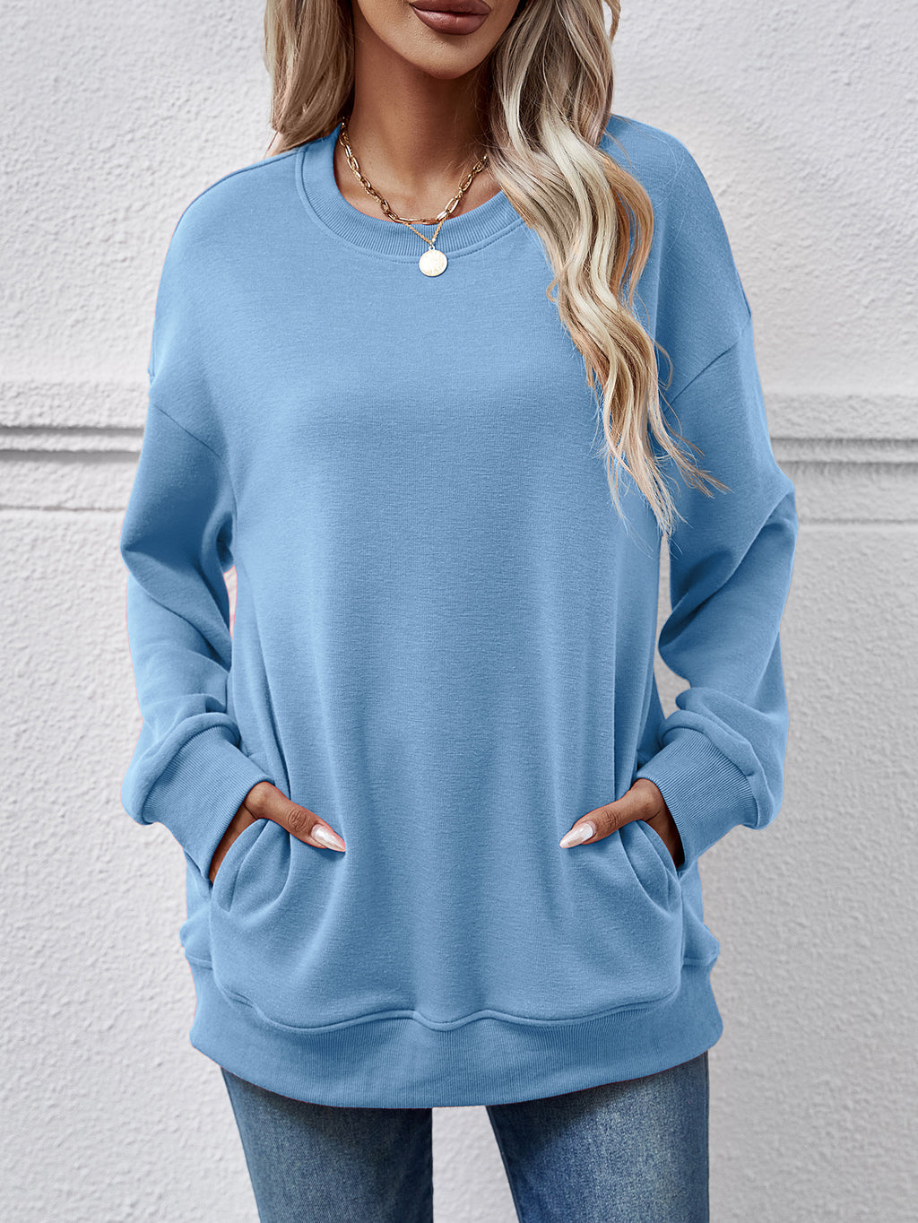Oversized Crewneck Sweatshirt With Side Pockets