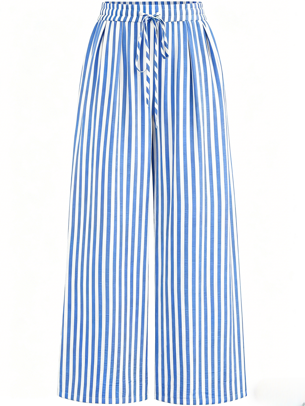 Pinstripe Wide Leg Drawstring Trousers - Blue - 1