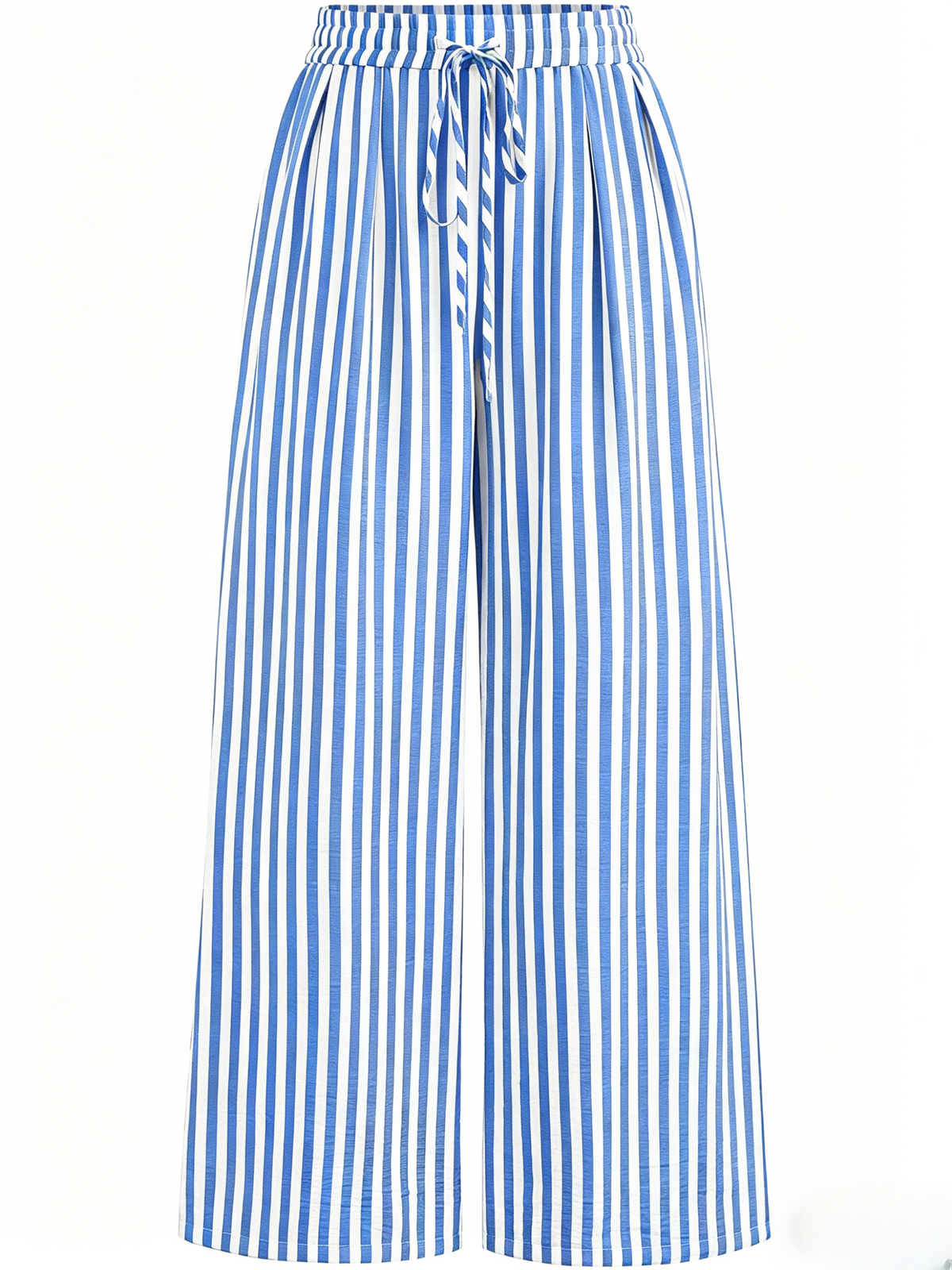Pinstripe Wide Leg Drawstring Trousers - Blue - 1