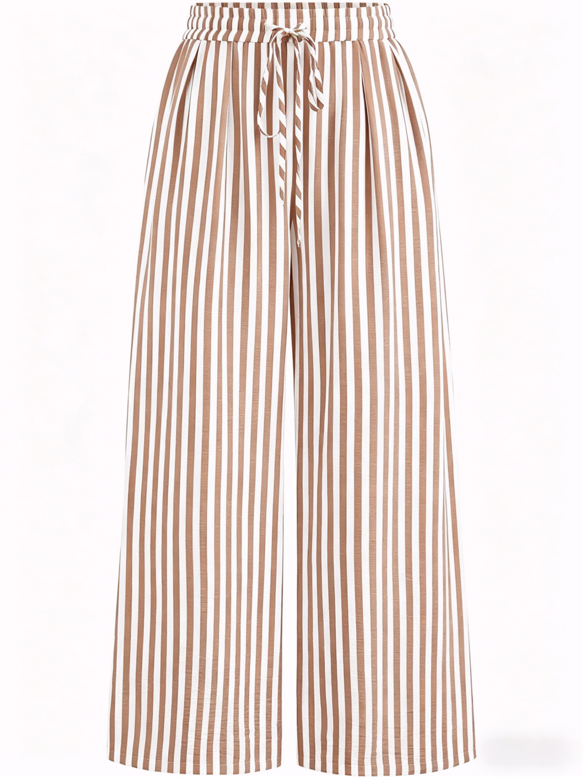 Pinstripe Wide Leg Drawstring Trousers - Khaki