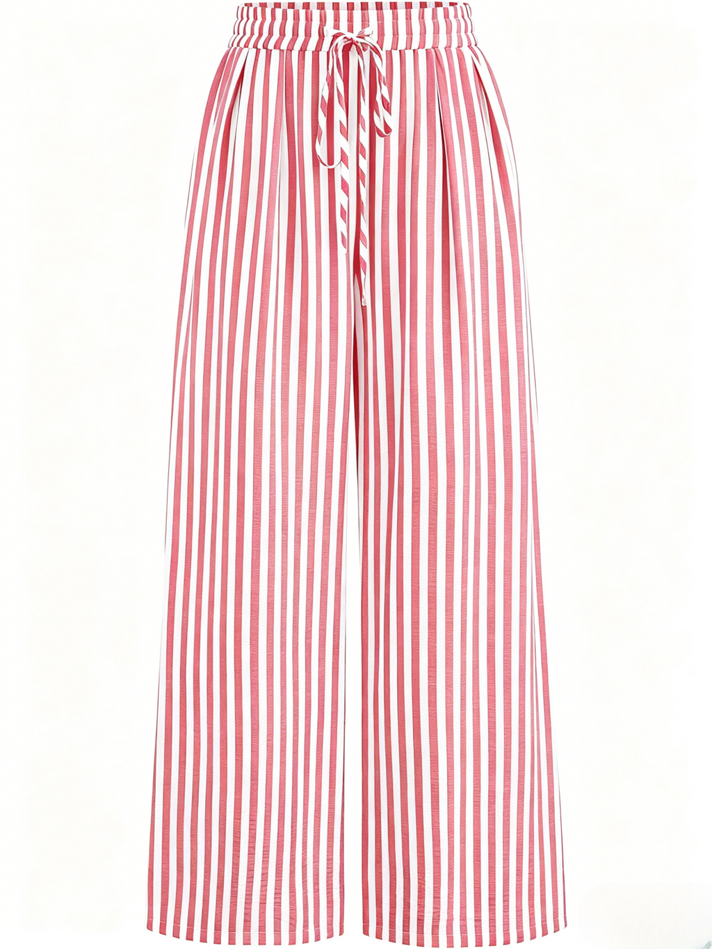 Pinstripe Wide Leg Drawstring Trousers - Pink