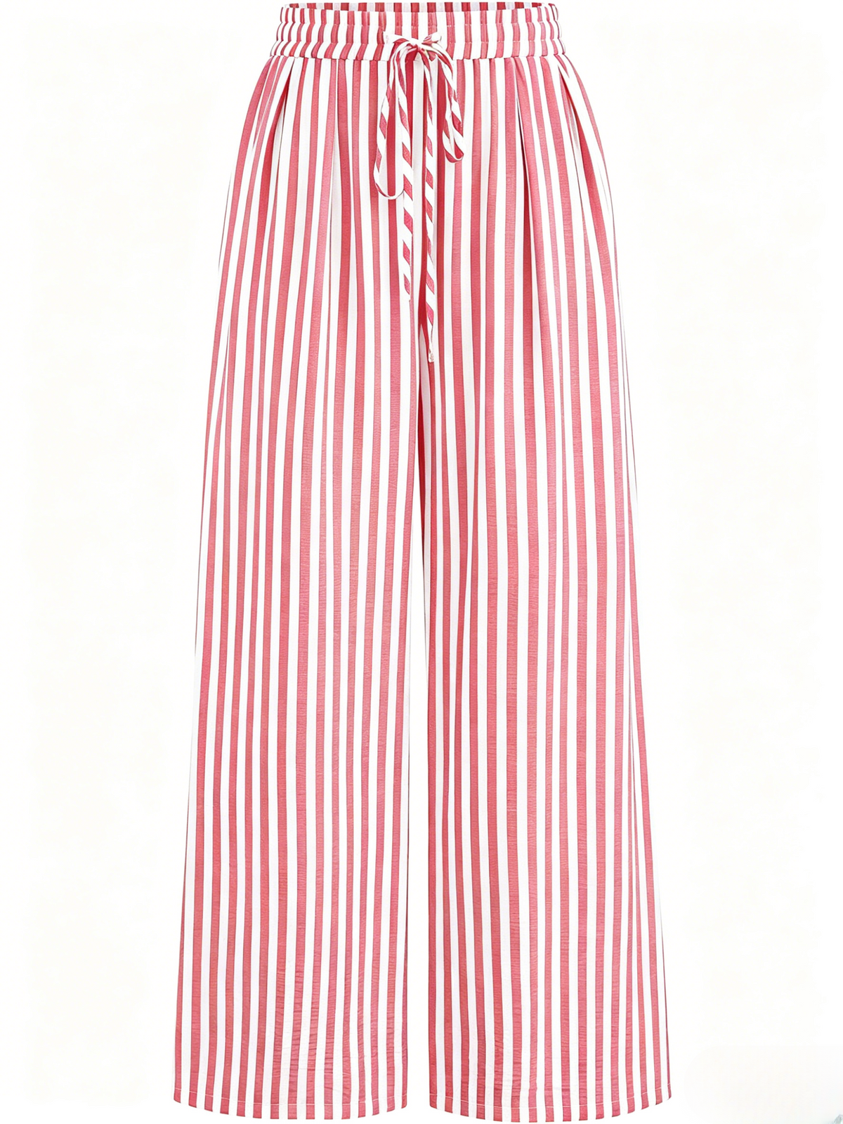 Pinstripe Wide Leg Drawstring Trousers - Pink