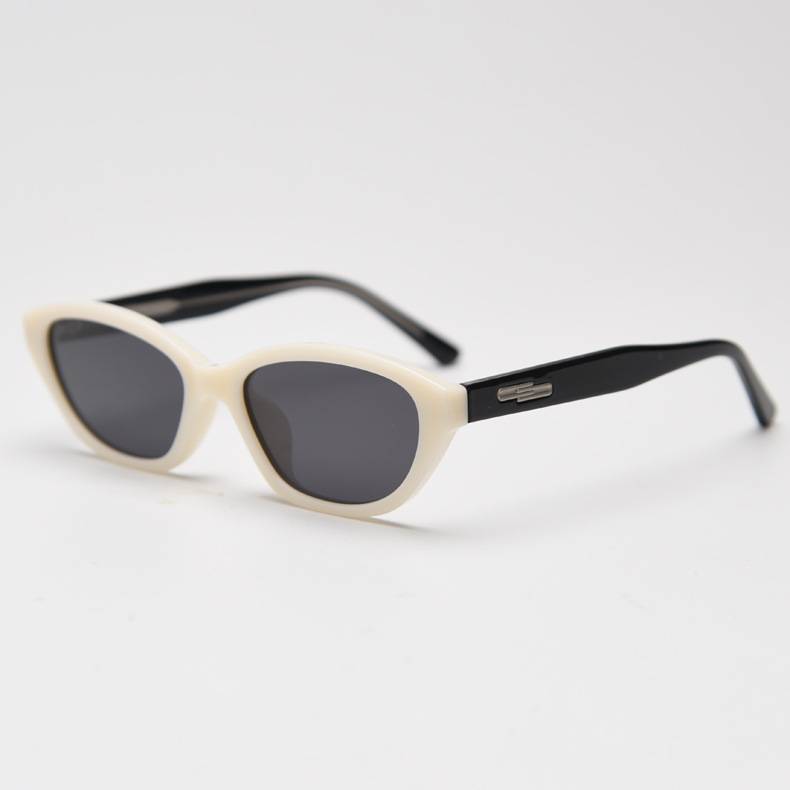Narrow Angular Cat-Eye Acetate Sunglasses - White