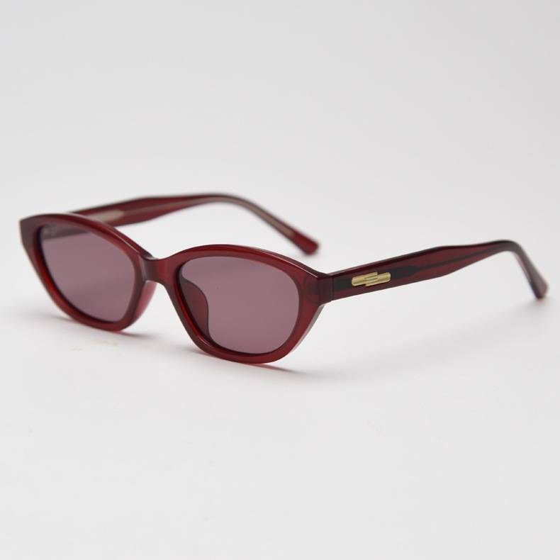 Narrow Angular Cat-Eye Acetate Sunglasses - WineRed