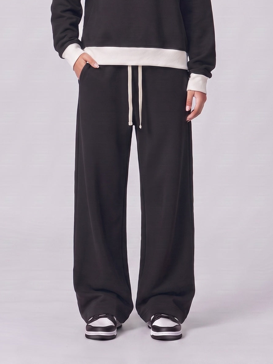 Brushed Fleece Straight Leg Sweatpants - Black - 2