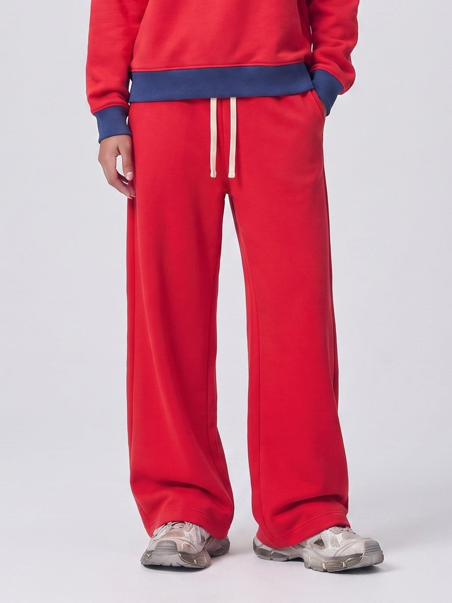 Brushed Fleece Straight Leg Sweatpants - Red - 1