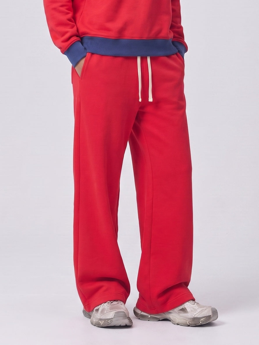 Brushed Fleece Straight Leg Sweatpants - Red - 2