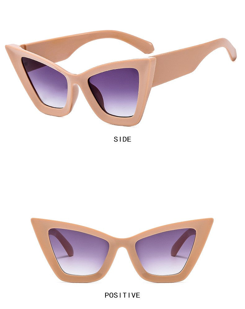 Retro Angular Cat Eye Sunglasses - Beige - 1