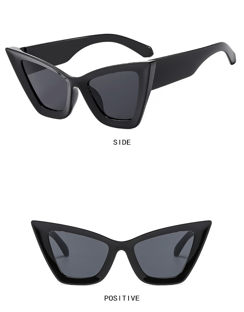 Retro Angular Cat Eye Sunglasses - Black - 1