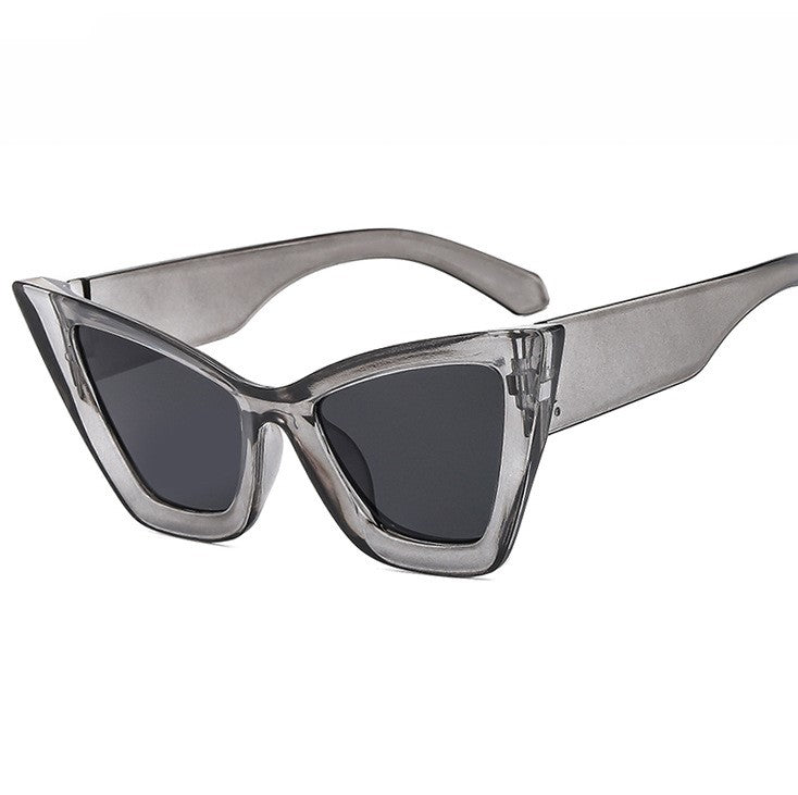 Retro Angular Cat Eye Sunglasses - Grey