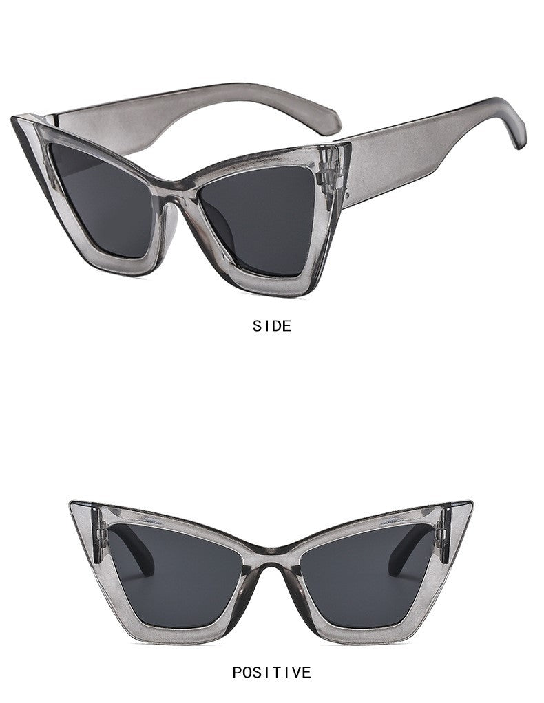 Retro Angular Cat Eye Sunglasses - Grey - 1