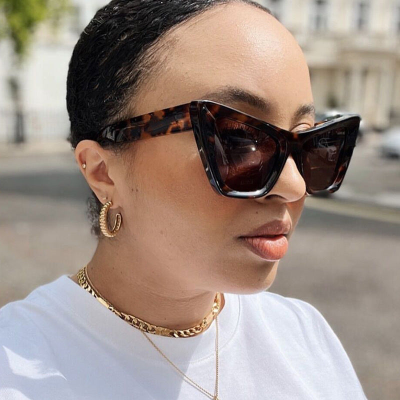 Retro Angular Cat Eye Sunglasses - Leopard - 3