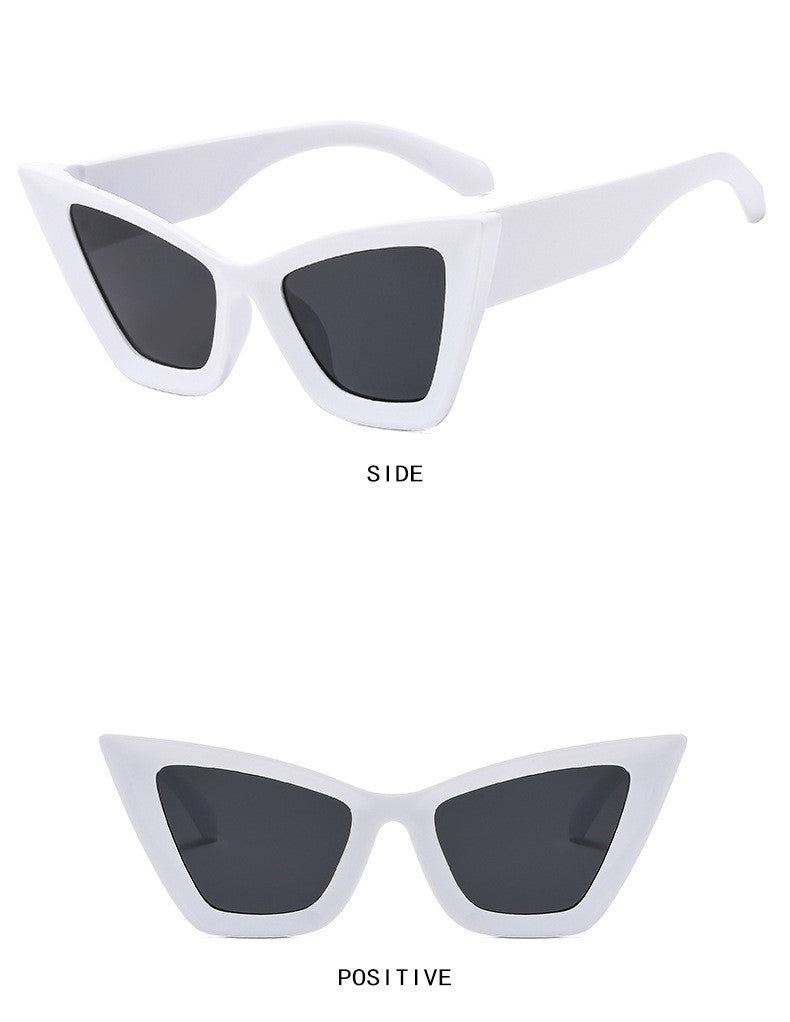 Retro Angular Cat Eye Sunglasses - White - 1