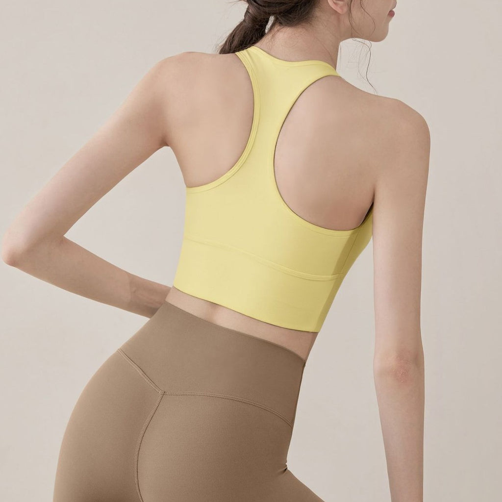 Racerback U Neck Longline Padded Yoga Sports Bra - Butter Yellow