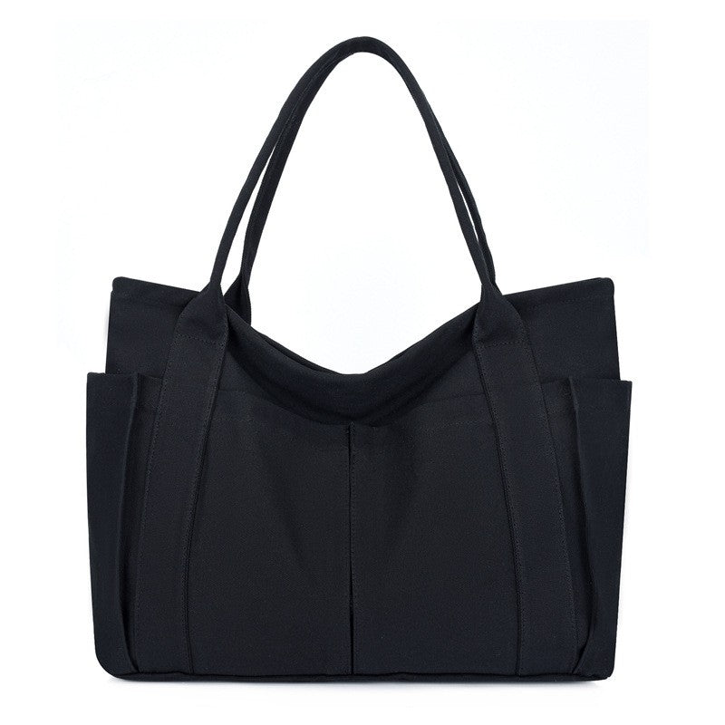 Multi Pocket Canvas Utility Tote Bag - Black
