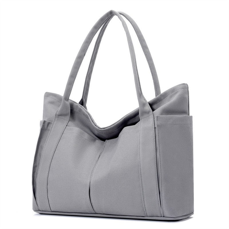 Multi Pocket Canvas Utility Tote Bag - Gray