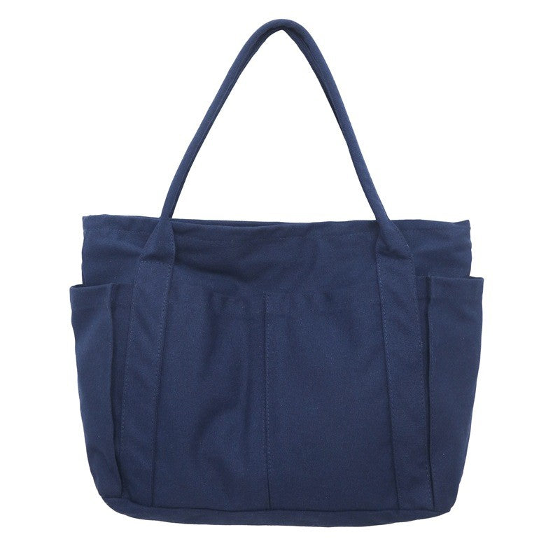 Multi Pocket Canvas Utility Tote Bag - Navy