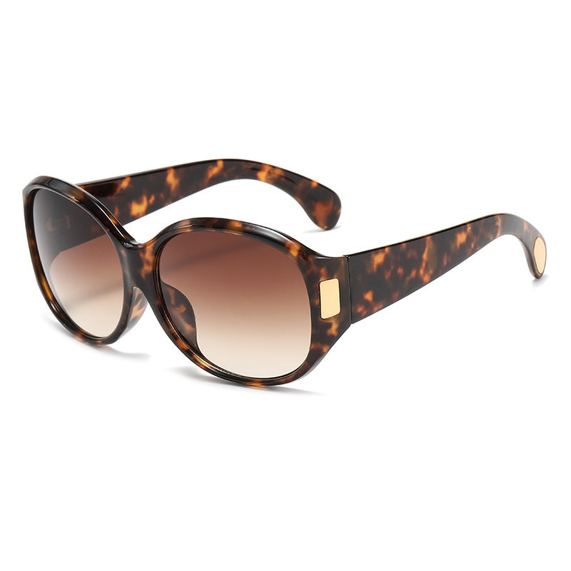 Oversized Round Frame Vintage Sunglasses - Leopard_T