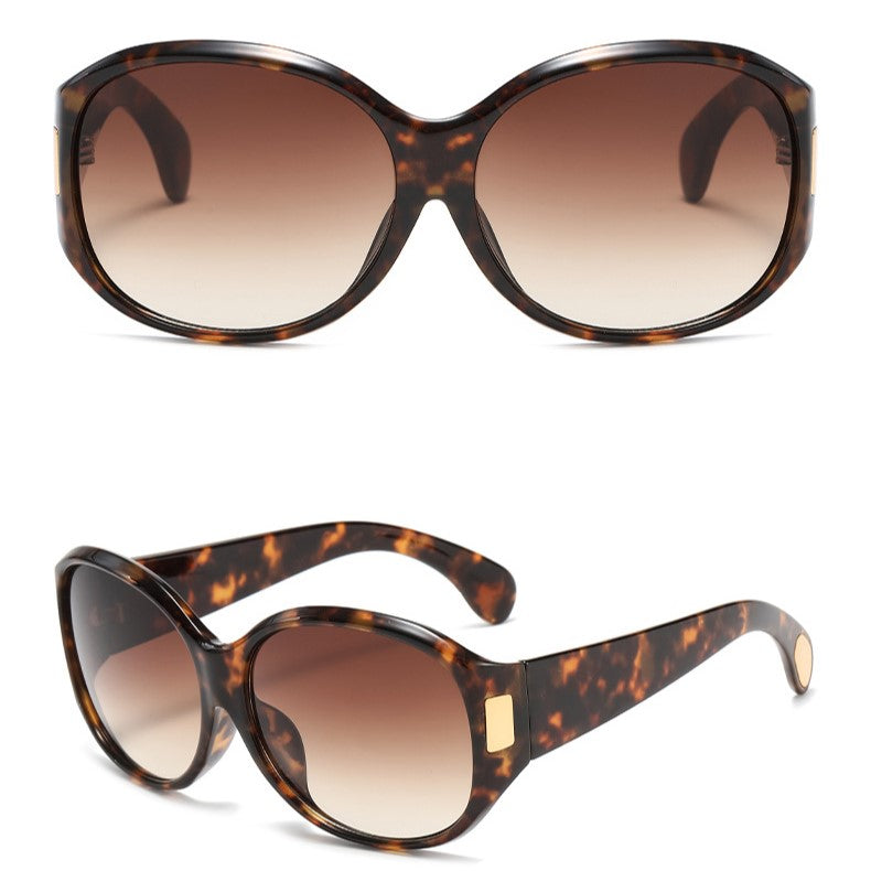 Oversized Round Frame Vintage Sunglasses - Leopard_T - 1