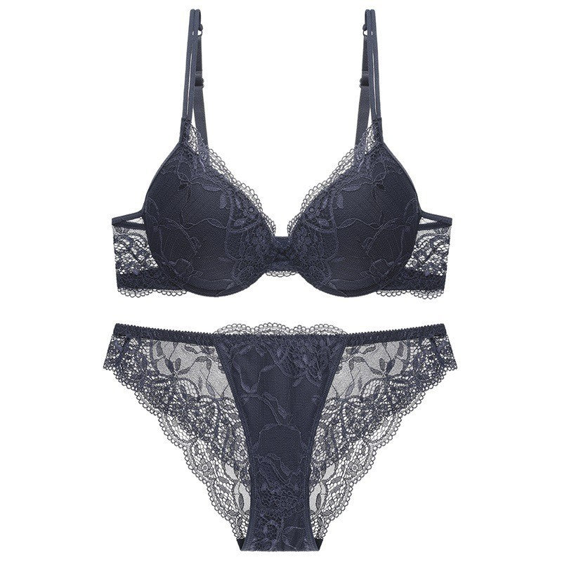 Floral Lace Deep V Push Up Bra Set