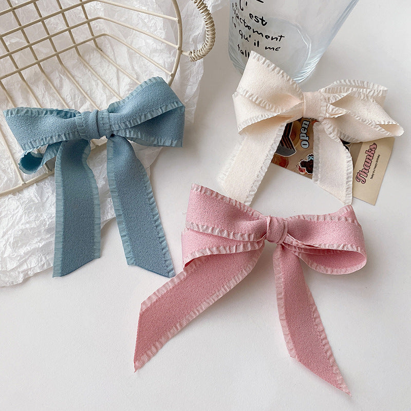 Frilled Edge Ribbon Bow Barrette