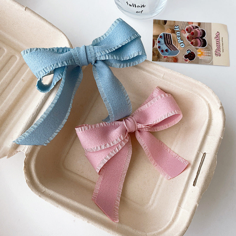 Frilled Edge Ribbon Bow Barrette - view 4