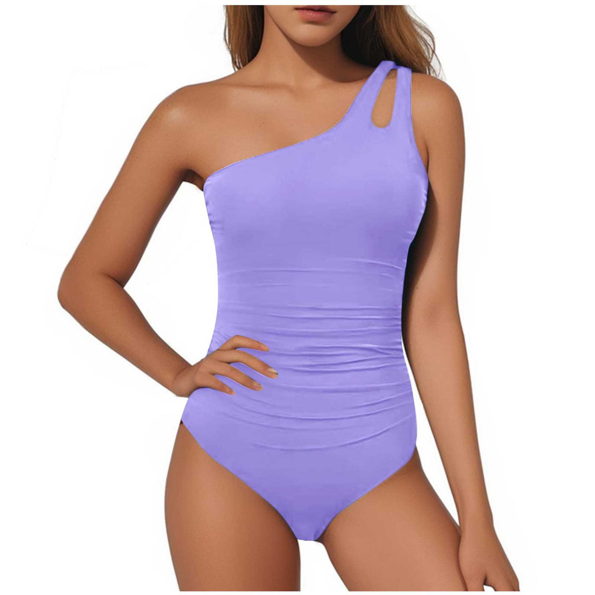 One Shoulder Ruched One Piece Swimsuit - purple