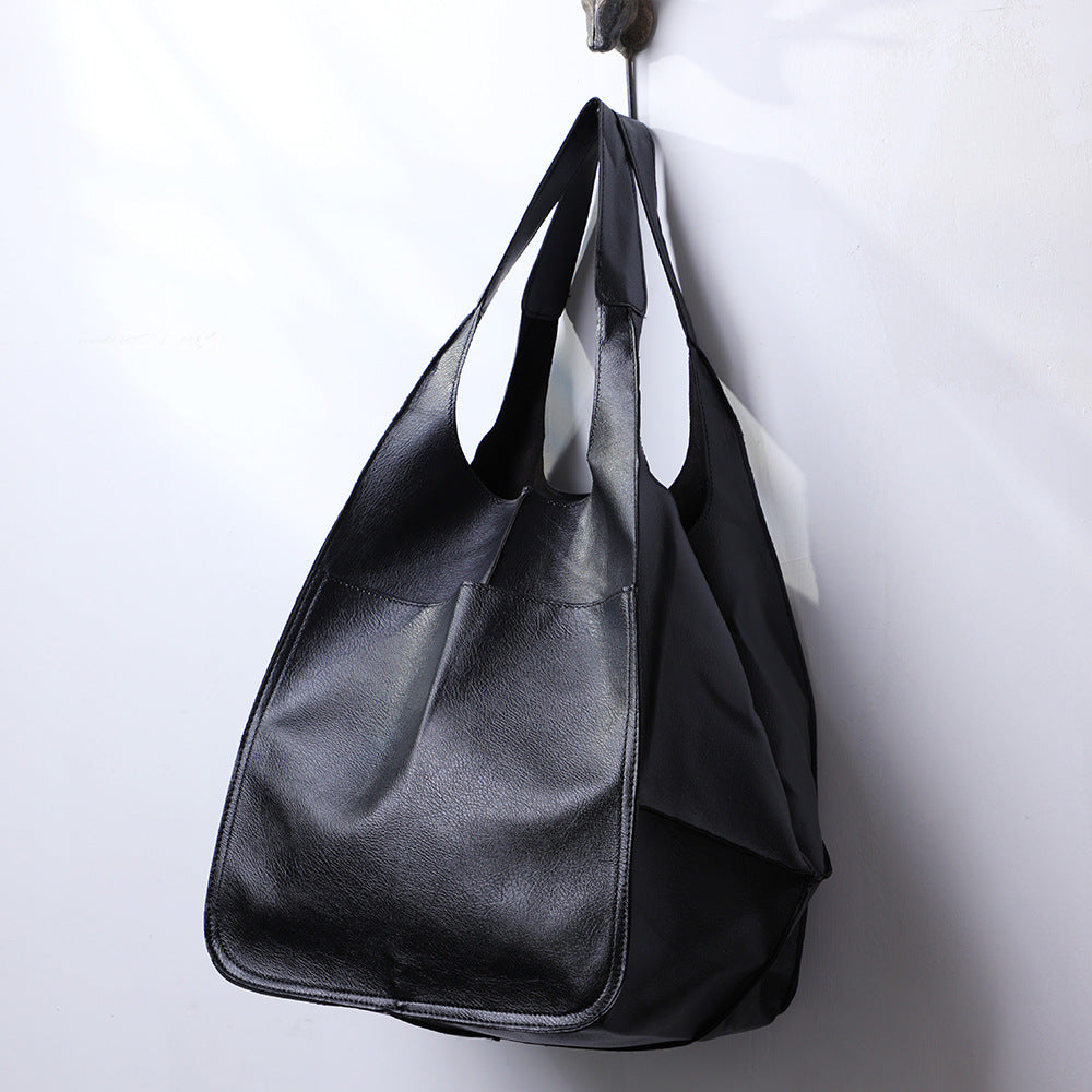 Slouchy Oversized Leather Look Shopper Tote - Black
