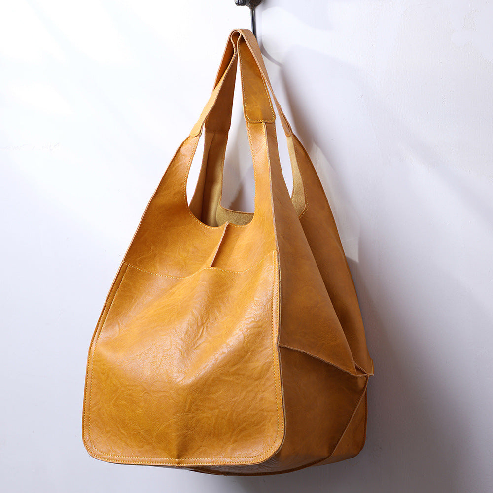 Slouchy Oversized Leather Look Shopper Tote - Yellow