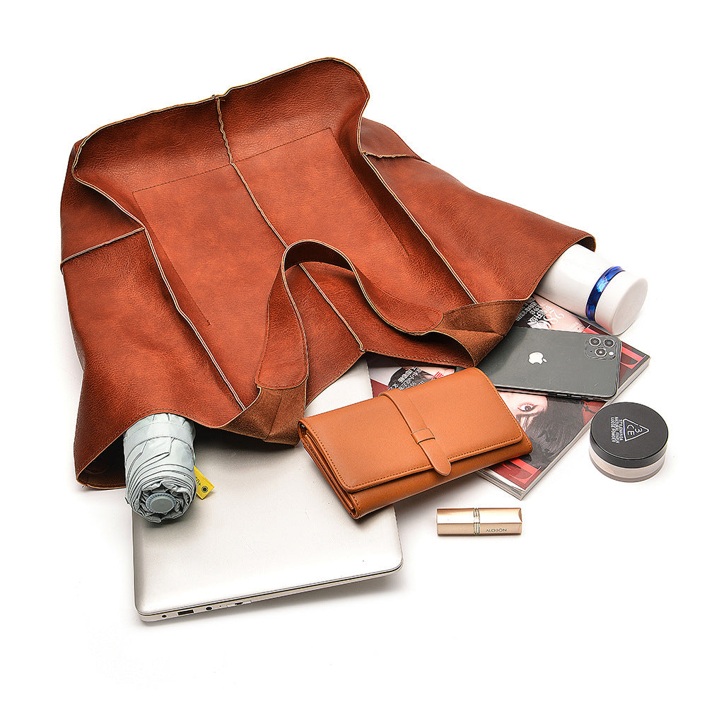 Slouchy Oversized Leather Look Shopper Tote