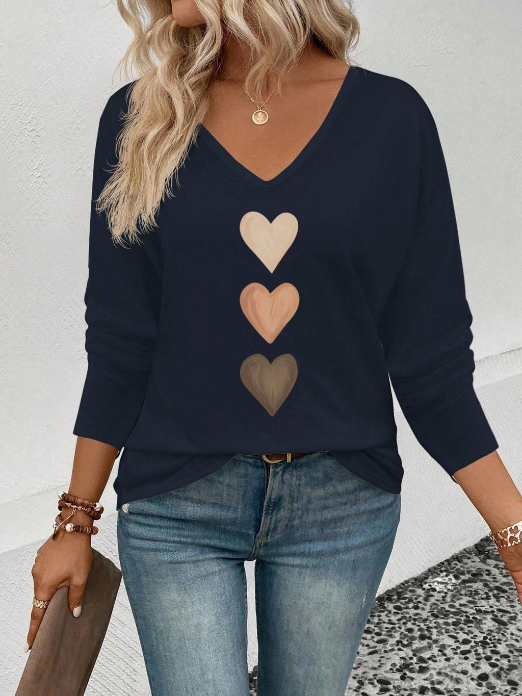 Heart And Lips Graphic Long Sleeve Tee - KBlue