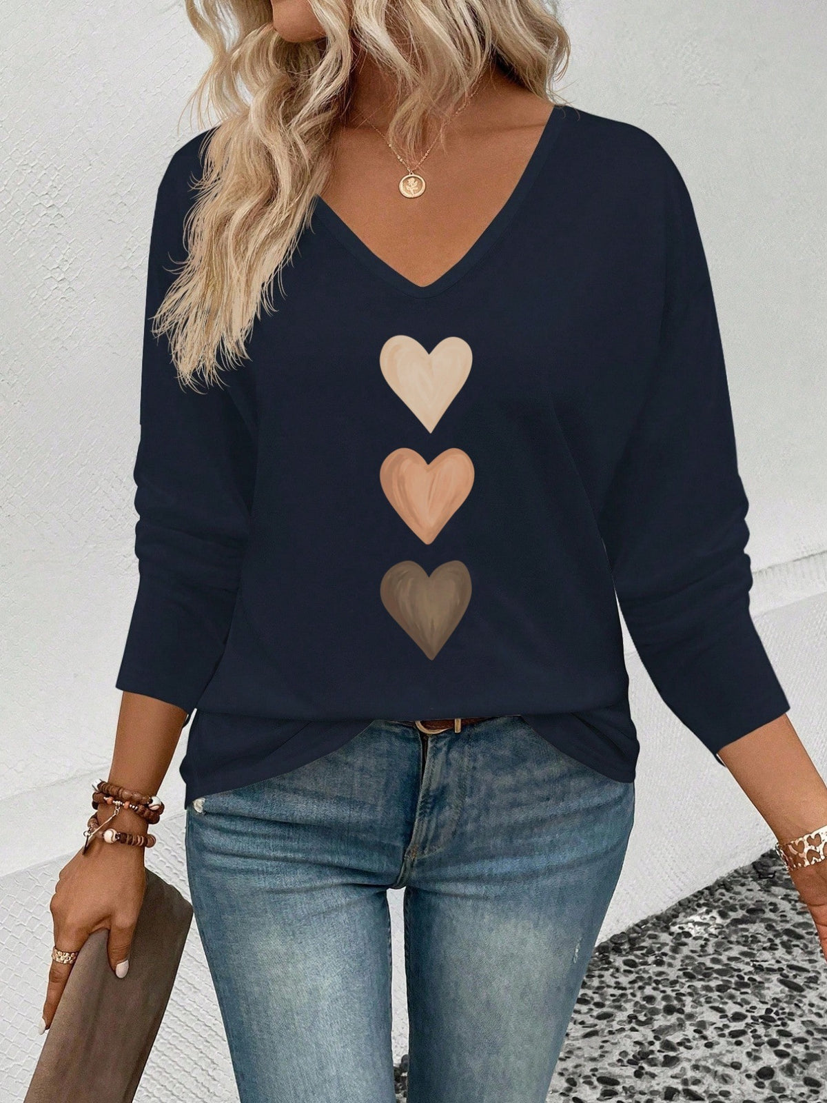Heart And Lips Graphic Long Sleeve Tee - KBlue