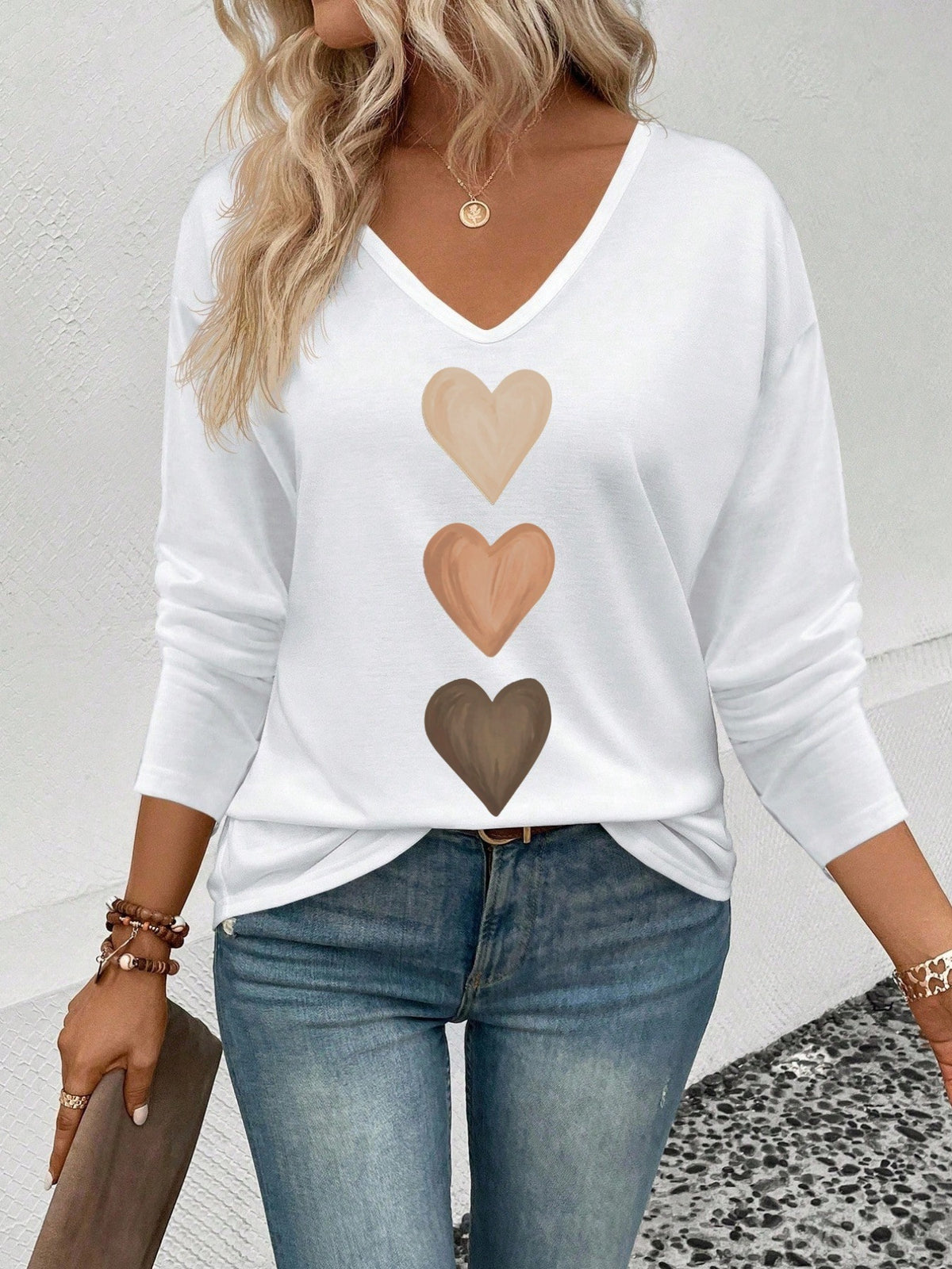 Heart And Lips Graphic Long Sleeve Tee - KWhite