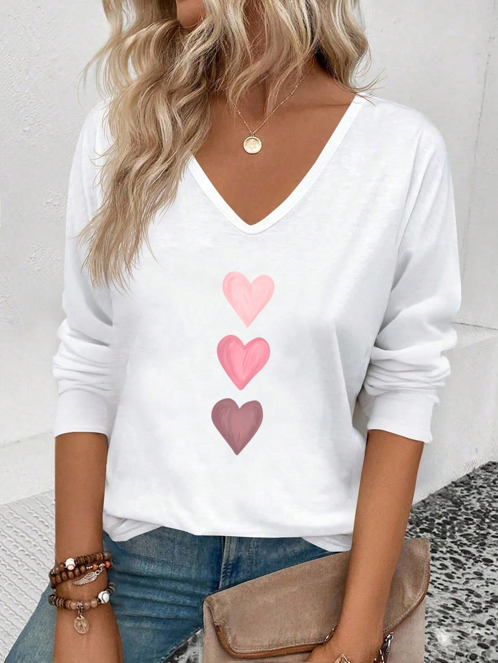 Heart And Lips Graphic Long Sleeve Tee - PWhite